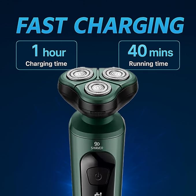Electric Razor for Men, Rotary Electric Shaver with 3D Floating Heads, USB-C Charging Rechargeable Cordless Beard Shaver, Ideal for Travel, Office, and Business Trips (Green)