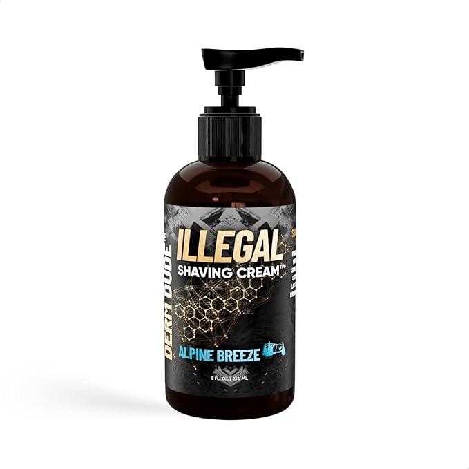 Derm Dude Illegal Shave Cream for Men | Ultra-Slick Shaving Cream for Sensitive Skin | Fights Razor Burn, Bumps, Nicks & Cuts | Smooth Glide Formula – Alpine Breeze Scent, 8oz