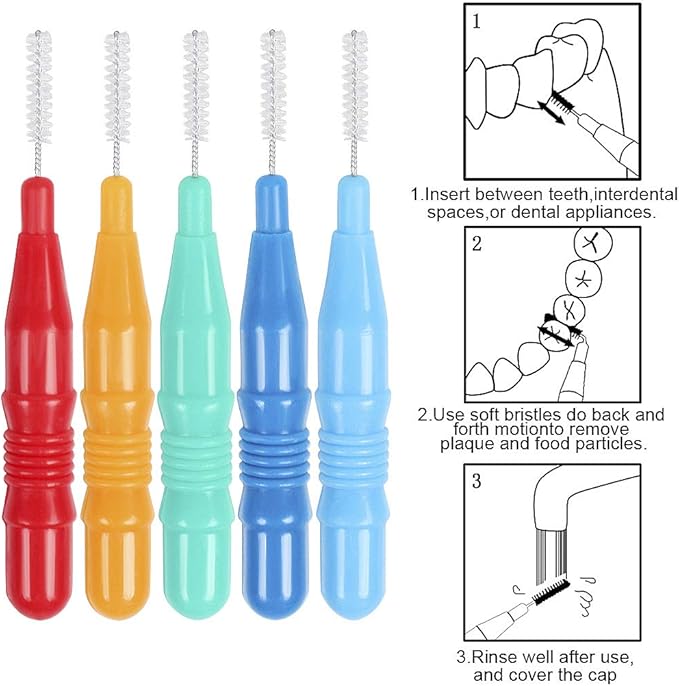 ewinever 50 Count Interdental Brush,Toothpicks Tooth Flossing Head Oral Dental Hygiene Brush,Teeth Cleaner Dental Floss Stick Tooth Cleaning Tool (3 Sizes-50PCS)