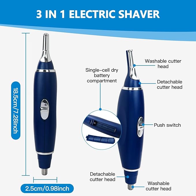 USonline911 3-in-1 Electric Hair Trimmer for Men - Nose, Ear, Eyebrow, Beard & Body Grooming, Cordless, Washable Head, Portable Design