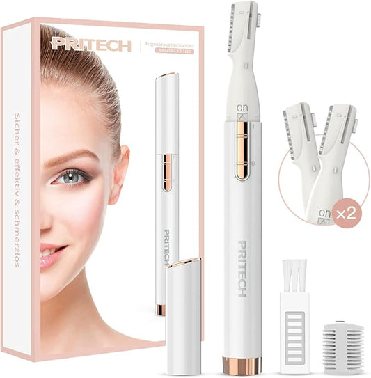 Electric Eyebrow Trimmer - Facial Hair Remover for Eyebrows, Face, Chin, Neck & Upper Lip - Painless Precision Shaver with Comb & Replaceable Blades - Battery Powered & Portable for Peach Fuzz & Body