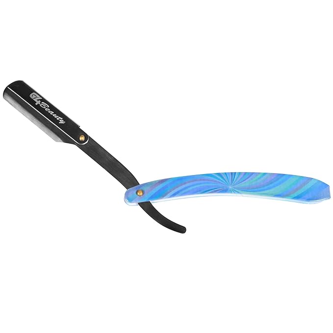 G4 Stainless Steel Straight Edge Barber Shaving Razor Blade for Close Shaving Men Replaceable Blades (Blue Rainbow)