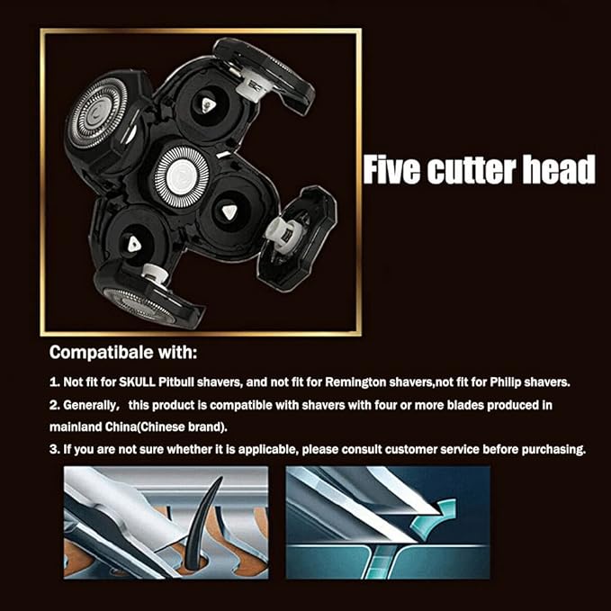 Shaver Blade Heads, 5 Heads Beard Cutter Replacement Blade Electric Razor Shaver Head Easy Install for Head and Face (Black)