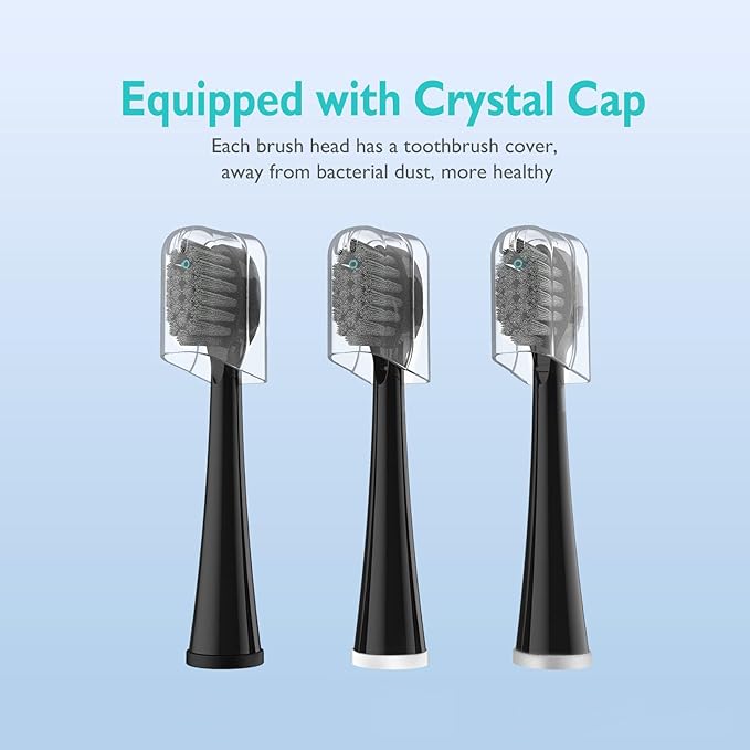 Replacement Brush Heads for Waterpik Sonic Fusion 2.0 - Flossing Toothbrush Head for Water pik with Color-Coded Rings & Hygienic Caps - 3 Pack Black Soft Bristles - Compact Size