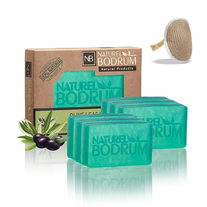 Turkish Olive Leaf Oil Organic Soap Bar for Women and Men, Pack of 6 Glycerin Soap Bars - Balancing & Hydrating Bar Soap with Olive Leaf Extract - Natural & Vegan Spa Gift, for All Skin Types