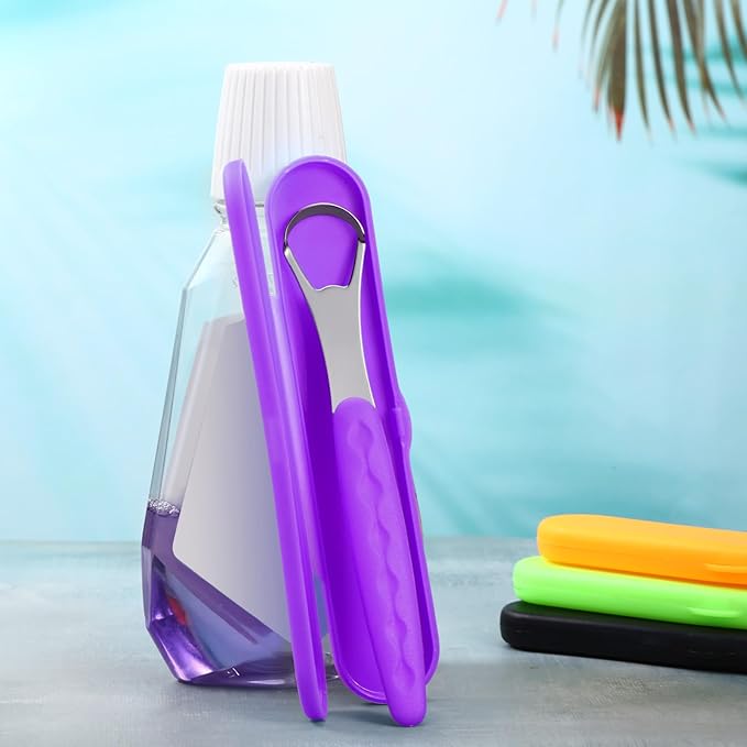 4 Pcs Tongue Scraper Cleaner Adults and Kids Stainless Steel Tongue Brush Metal Scraper Reduce Bad Breath with Travel Cases for Men Women Oral Mouth(Orange, Green, Black and Purple)