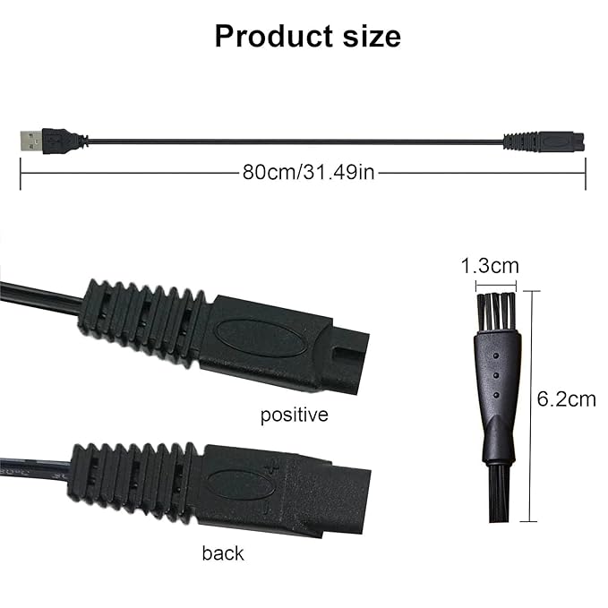 2 Pack Shaver Charger USB Cord for Microtouch Solo Electric Shaver Solo Trimmer Charging Cable 31.5 in with 4 Cleaning Brush