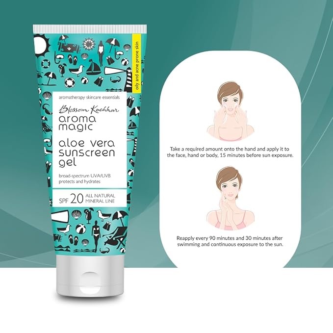 Aroma Magic Aloe Vera SPF 20 Sunscreen Body Gel | 3.38 Fl Oz (100ml) | with Broad Spectrum UVA/UVB Protection | Natural Face Sunblock for Men & Women