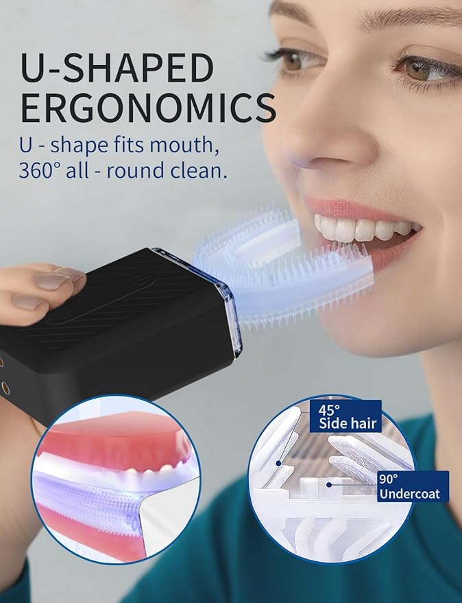 U-Shaped Electric Toothbrush for Adults, Electric Toothbrush with 360° Automatic Cleaning, IPX7 Waterproof Kit for Travel or Home
