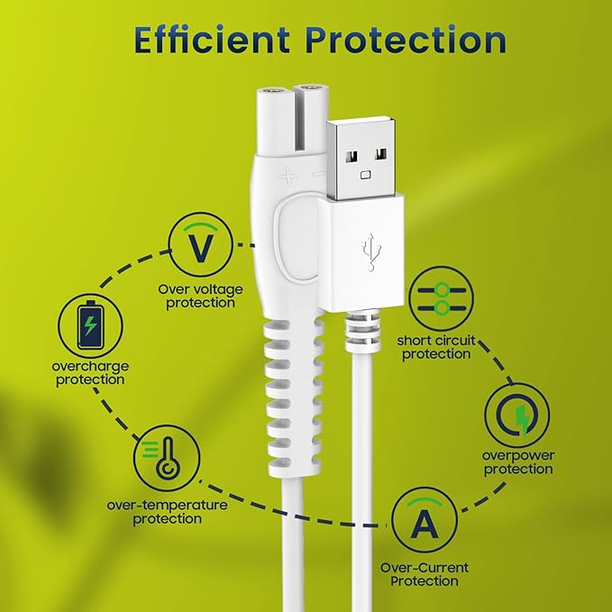 BENSN Charger Cord for Philips Norelco One Blade QP1924, Charging Cable for Philips Beauty Lady Electric Shaver Series 6000 8000, BRL146, BRL166, BRL136 [2 Pack 1M, 3,3ft,White]