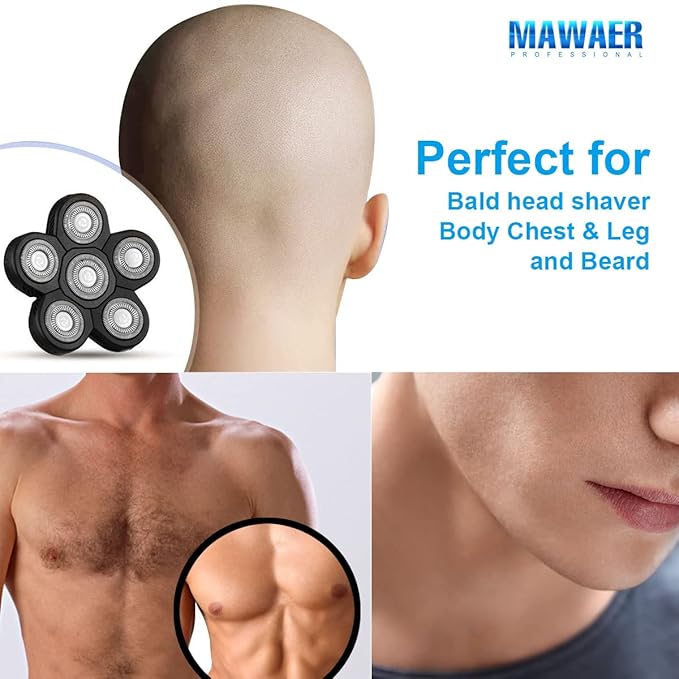 Universal 6 Blade Head Shaver Replacement Heads for Freedom Gold Shaver & Compatible Brands, Black, Men's Electric Shaver Replacement Head