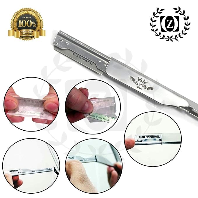 Zeepk Vintage Cut Throat Barber Salon Manual Straight Edge Shaving Razor + 100 Shaving Blades Marble Print
