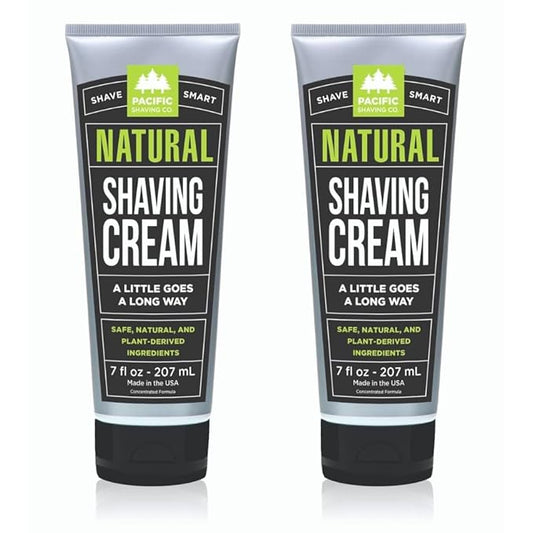 Pacific Shaving Company Natural Shaving Cream - Shea Butter + Vitamin E Shave Cream for Hydrated Sensitive Skin - Clean Formula for a Smooth, Anti-Redness + Irritation-Free Shave Cream (7 Oz, 2 Pack)