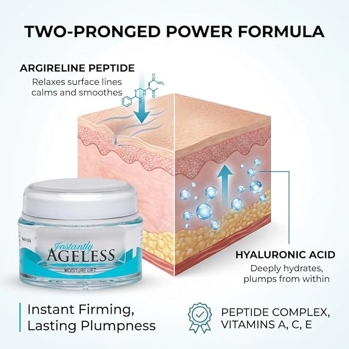 Instantly Ageless Moisture Lift - Argireline Peptide Skin Care Face Moisturizer - Enhance Your Beauty With Firming Daily Moisturizer & Wrinkle Cream - Age Defying Gifts for Women - 1.7 Oz