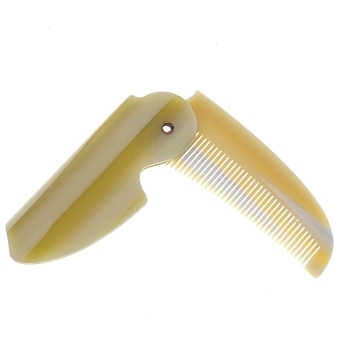 Giorgio G87IVY 2.5 Inch Men's Folding Pocket Comb Ivory - For Hair, Beard Grooming and Styling - Flexible Cellulose, Saw-cut & Hand Polished + 6 Inch Beard Brush