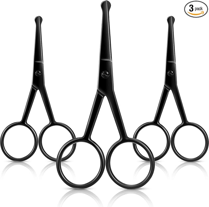 Mudder 3 Pieces Nose Hair Scissors Rounded Tip Scissors Facial Hair Trimming Stainless Steel Blunt Tip Trimmer for Eyebrows, Nose, Moustache, Beard, Grooming