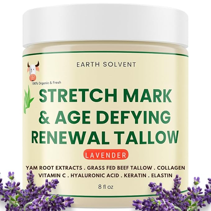 Grass Fed Beef Tallow Body Cream, Whipped Tallow Cream Hydrating Moisturizer for Sensitive Skin, Anti-aging Stretch Mark Cream For Men & Women 8 Fl Oz (8 fl oz, Lavender)