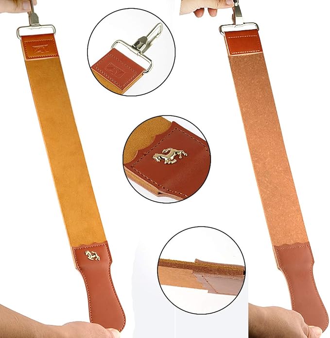 Straight Razor Strops with Sharpening Stone Dual Leather Strops Barber Hair Removal Shaving Sharpener Folding Knife Sharpening Belt