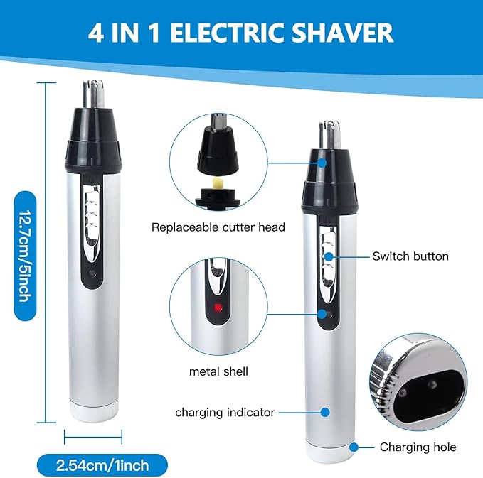 BLUE ELF Superior 4 in 1 Rechargeable Eyebrow Ear Nose Beard Trimmer Set Hair Clipper Shaver USB