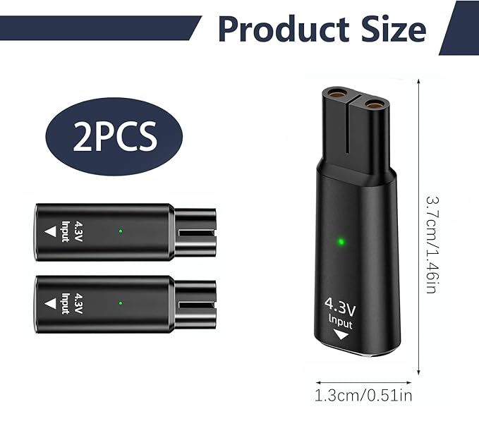 2 Pcs 4.3V Type-C Shaver Adapter Charger Compatible with Philips Norelco OneBlade QP2520 QP2515 QP2620 MG5700 MG3740, USB-C Electric Razor Charging Converter, Replacement Portable Travel Accessory