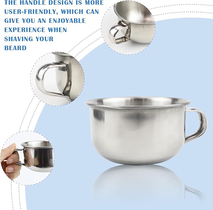 DOERDO Shaving Soap Mug Bowl, 3.5 Inch Stainless Steel Cup with Handle, Shaver Razor Cleansing Foam Tool, 200ML