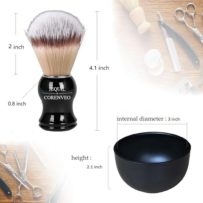 JEQUIL&CORENVEO Deluxe Shaving Kit for Men, 3 in 1 Shaving Set Includes Shaving Brush, Shaving Bowl, Razor & Brush Holder
