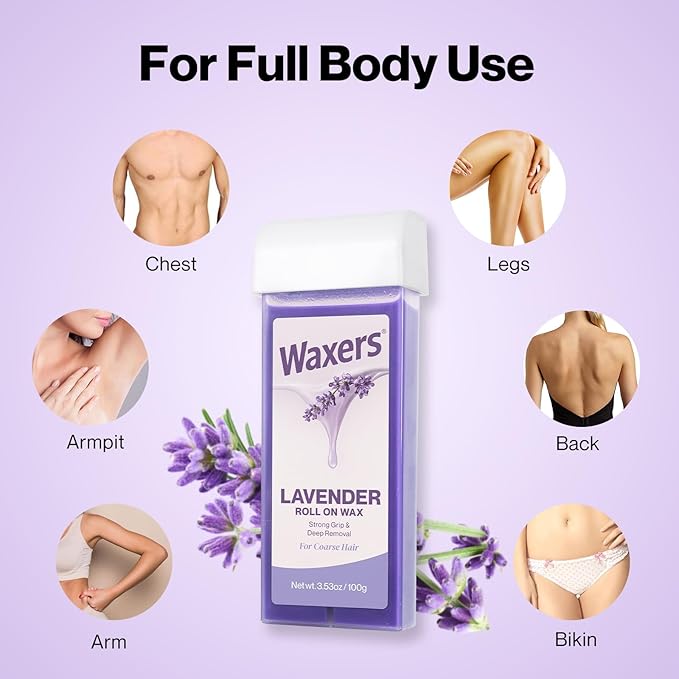 Wax Roller Kit for Hair Removal Lavender Roll on at Home Waxing Kits for Women & Men for Coarse & Thick Hair with Heater & Strips