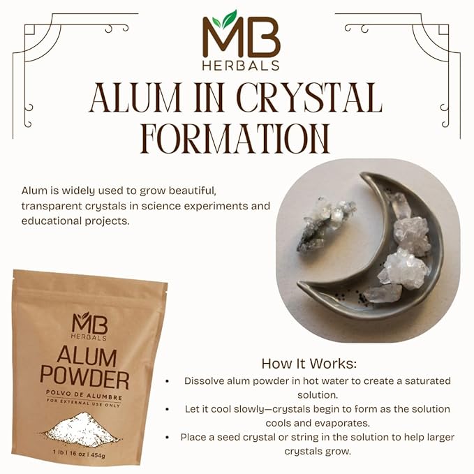 MB Herbals Alum Powder 8 oz / 0.5 lb / 227g | Deodorant | After Shave | Leather Fabric and Paper Mordant | Do Not Ingest | External Use Only
