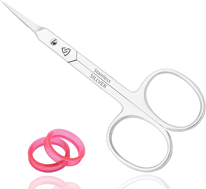 Cuticle Scissors Extra Fine Curved, Super Slim Small Scissors with Precise Pointed Tip, Beard, Eyelash, Mustache, Dry Skin - Manicure Scissors