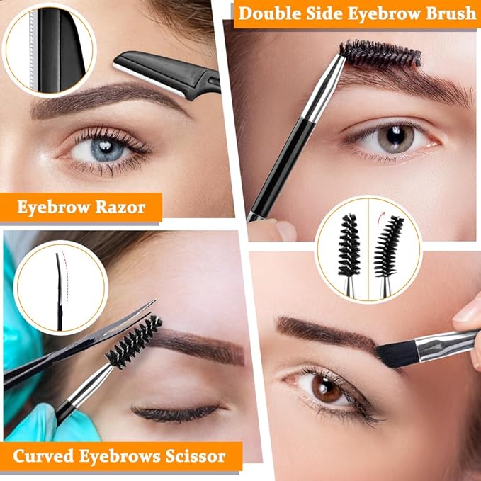 TsMADDTs Professional Stainless Steel Tweezers for Women and Men, 7 Pack Precision Tweezers for Eyebrows with Curved Scissor and Eyebrow Razor for Ingrown Hair