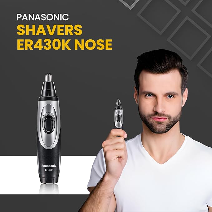 Panasonic Shaver ER430K Nose, Ear and Facial Hair Trimmer Wet/Dry with Vacuum Cleaning System with BluebirdSales Travel Case, Cleaning Cloth and 4 AA Battery Pack
