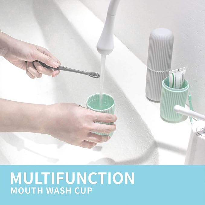 Sunenlyst 2Pcs Travel Toothbrush Holder, Portable Toothbrush Case for Traveling, Camping, Business Trip and School, Multifuction Plastic Toothbrushes Toothpaste Set with Two Colors（Length：7.7"