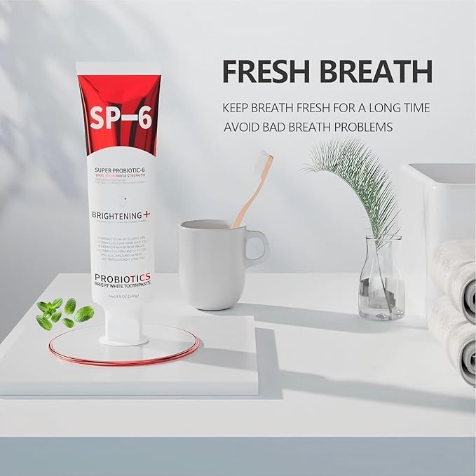 Sp-6 Probiotics Whitening Toothpaste, Sp-6 Ultra Whitening Toothpaste, Enhanced Formula with Enamel-Safe, Fluoride-Free, Fresh Breath Mint Flavor for Oral Health (4)