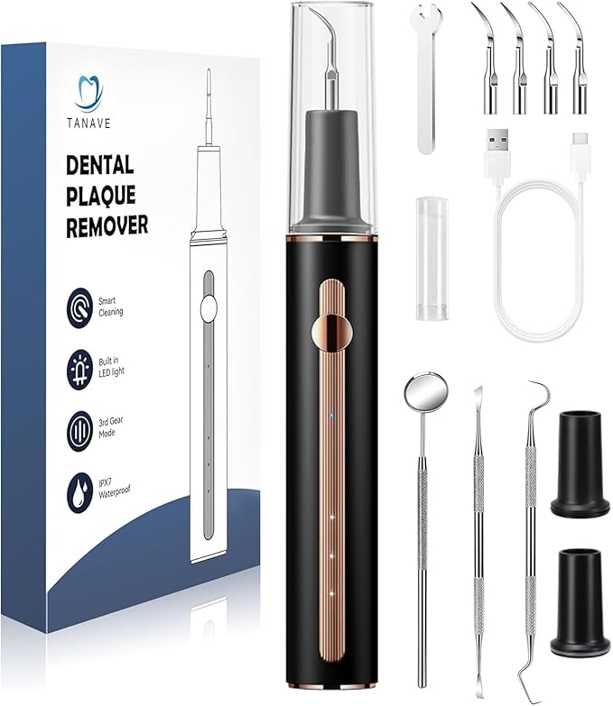 Teeth Cleaning Kit Plaque Remover for Teeth, Portable Dental Plaque Remover Tool with LED, Plaque Blaster for Human Teeth with 3 Modes, Tooth Scraper Plaque Tartar Remover for Teeth with Dental Tools