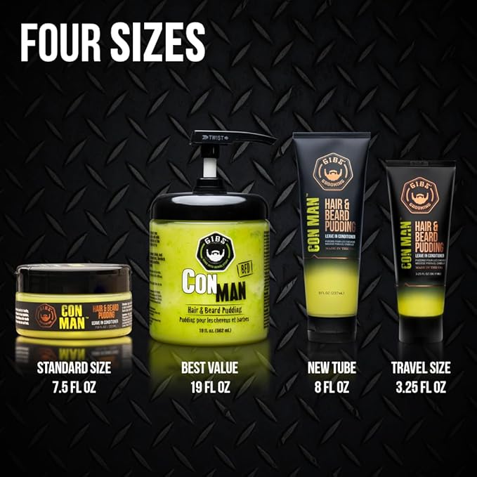 GIBS Con Man Hair & Beard Pudding - Leave-In Conditioner, Curl Definer,Green 7.5 Fl oz
