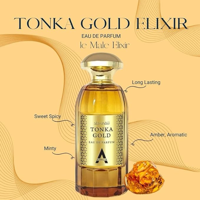 Tonka Gold Eau De Parfum Unisex 100Ml 3.4Oz - Luxurious and Long Lasting Fragrance With Top Notes Of Cognac, Cinnamon and Plum