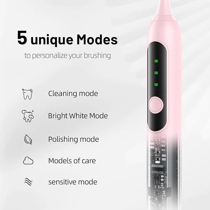Adult Sonic Electric Toothbrush with 10 Brush Heads, Travel case, and wall Bracket, Suitable for Both Adults and Children, IPX8 Waterproof, USB Charging, 42000VPM, Pink
