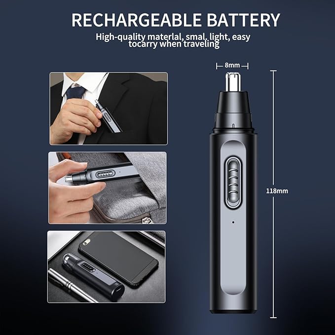 Nose Hair Trimmer for Men Women, USB Rechargeable Electric Ear Nose Hair Trimmer Clipper, Professional IPX7 Waterproof Dual Edge Blades for Easy Cleaning