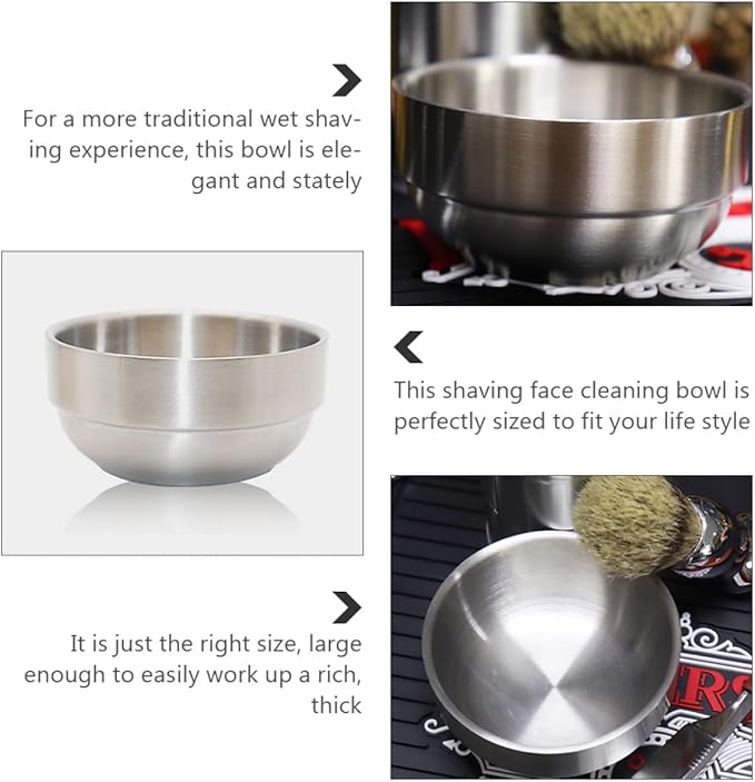 PRETYZOOM Beard Shaving Soap Bowl Stainless Steel Foaming Cup for Men with Brush Face Cleaning Mug Shaving Accessories