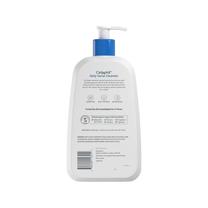 Cetaphil Face Wash, Daily Facial Cleanser for Sensitive, Combination to Oily Skin, 20 oz, Gentle Foaming, Soap Free, Hypoallergenic