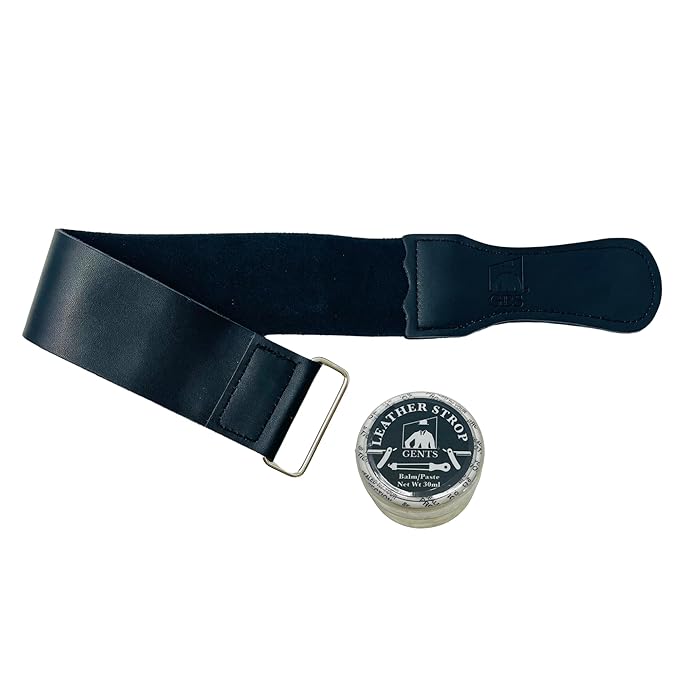 G.B.S Leather Strop 30ml Conditioning Paste Professional Hone and Sharpen your Shaving Razor, blade, knives, cutlery and tools- Leather Balm (Pack of 1 with Black Strop)