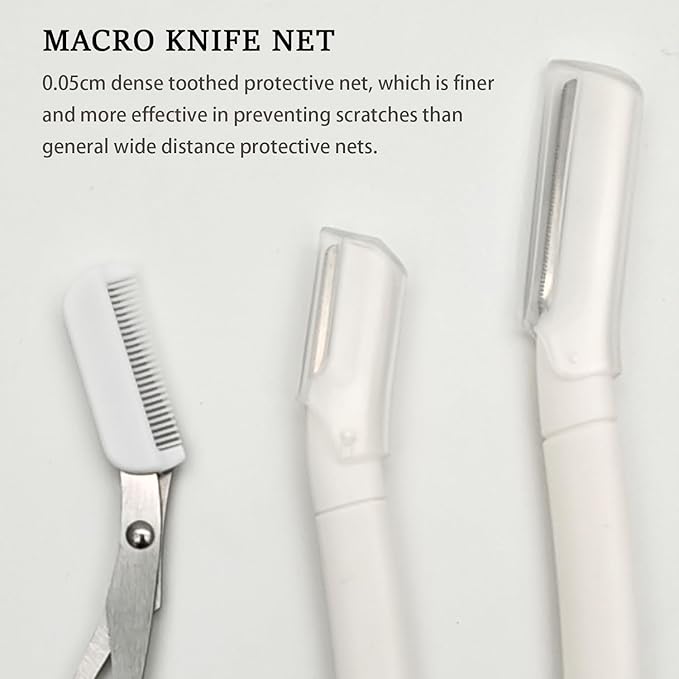 Eyebrow Razors Sets, 2PCS Razor with Protective Cover, 1PCS Scissor, Facial Hairs Peach Fuzz Removal, Face Shavers (White)