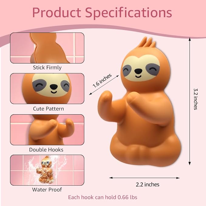 Razor Holder for Shower, Funny Sloth Safety Razor Stand for Women, Razor Hanger for Family, Towel Squeegee Shaver Hooks for Bathrooms Wall, Cute Decorative Shaver Hooks for Friend Sister D