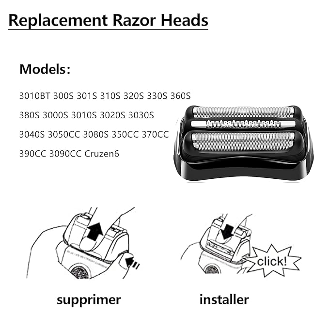 21B Replacement Head Compatible with Braun Series 3, 21B Wet and Dry Replacement Foil and Cutter for Braun Electric Shaver S3, 300s, 310s, 3010s, 3040s, 5409, 340s-4