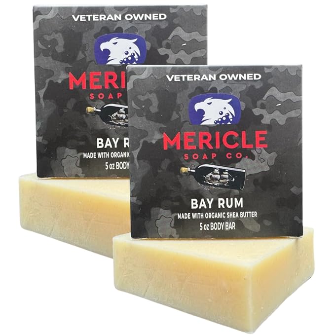 Bay Rum Organic 5oz Body Bar | Traditional Cold Process Technology | Natural Ingredients | No Harsh Chemicals or Preservatives | Made in the USA- Pack of 2