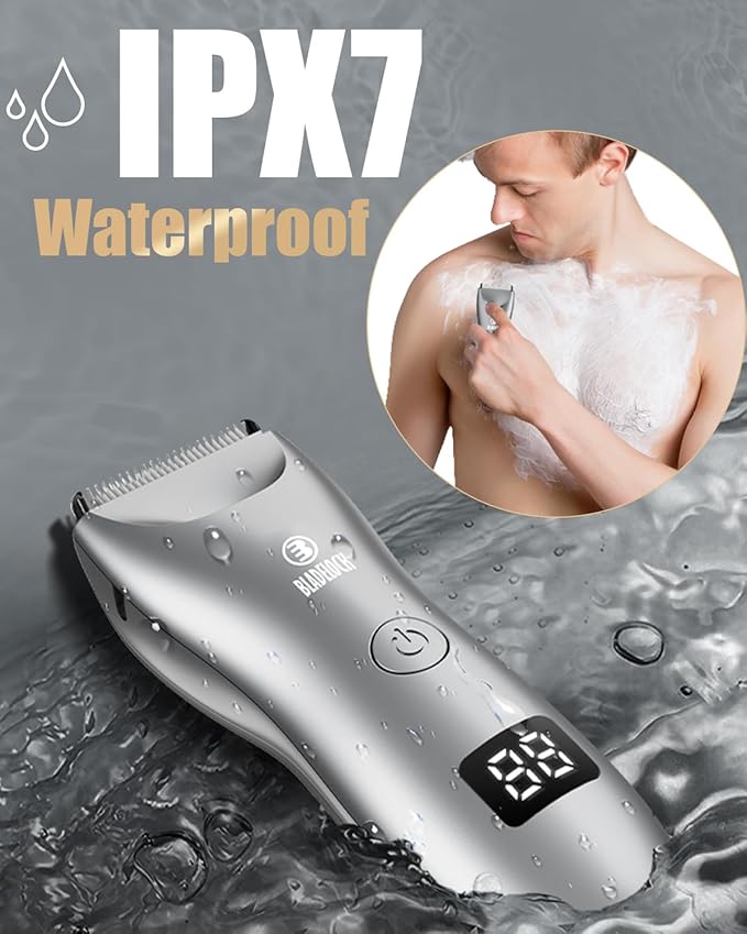 Body Hair Trimmer for Men with Light, Ball Trimmer Men Waterproof, Pubic Groin Hair Trimmers for Man Rechargeable Body Groomer with Standing Recharge Dock,LED Display
