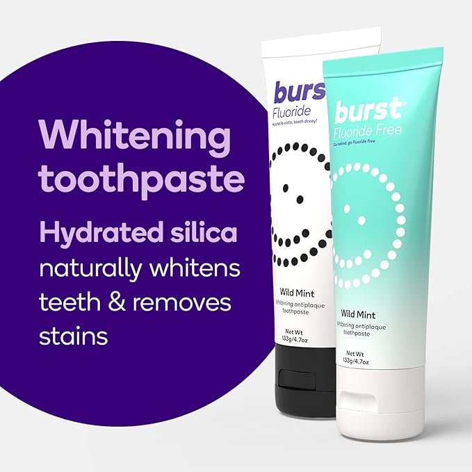 BURST Fluoride Free Whitening Toothpaste for Stain Removal (4.7oz/2 Pack/Wild Mint) | for Sensitive Teeth | with Xylitol | Vegan, Gluten & SLS Free