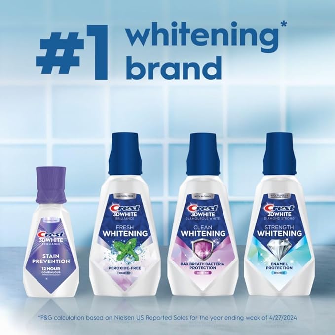 Crest 3D White Brilliance Stain Prevention Mouthwash/Rinse 473 mL- 12-Hour Stain Prevention,Alcohol Free,(Pack of 2)