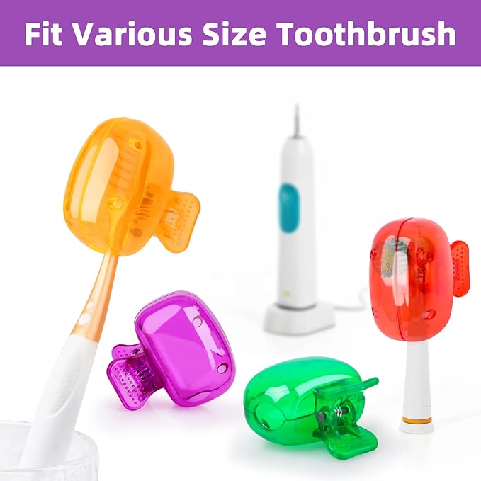 Hxezoc 4 Pack Travel Toothbrush Head Covers Toothbrush Protector Cap Brush Pod Case Protective Portable Plastic Clip for Household Travel, Bathroom, Camping, School, Business