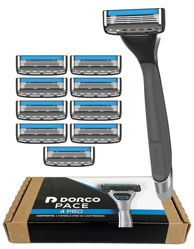 Dorco Pace 4 Pro - Four Blade Razor Shaving System - 10 Pack (10 Cartridges + 1 Handle)